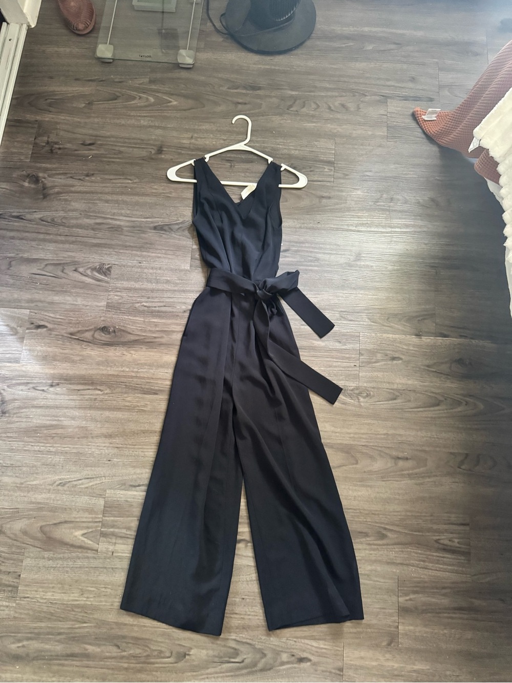 Everlane Black V-Neck Wide-Leg Jumpsuit with Waist Tie